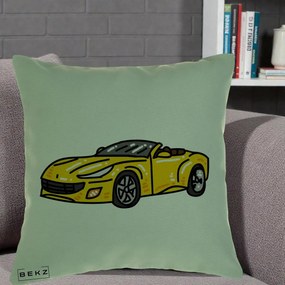 Perna Personalizata Masina Cabriolet Galbena Grafic, 40x40 cm, Verde, Husa Detasabila, Perna Inclusa, BEKZ®
