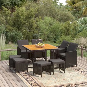 3095523 vidaXL Set mobilier de grădină cu perne, 9 piese, negru, poliratan