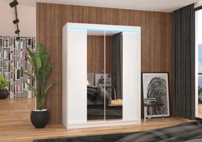 Dulap cu usi glisante si oglinda + iluminare LED, Iness 150 + LED, 150 cmx200 cmx58 cm, ADRK Furniture (Culoare: Trufă)
