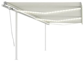 vidaXL Copertină retractabilă manual cu LED, crem, 6x3 m