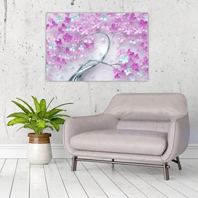 Tablouri cu flori pe trunchi argintiu - abstract (90x60 cm)