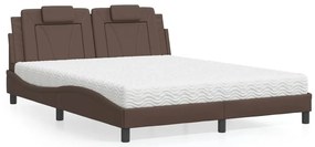 vidaXL Pat cu saltea, maro, 160x200 cm, piele ecologică