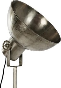 Lampă de podea industrială din metal, trepied reglabil, abajur tip reflector, finisaj argintiu antichizat, 74 x 61 x 182 cm, „Flashlight"
