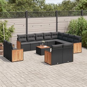 3260599 vidaXL Set mobilier de grădină cu perne, 13 piese, negru, poliratan
