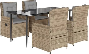 vidaXL Set mobilier de grădină cu perne, 5 piese, bej, poliratan