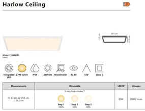 Plafoniera, Panou baie LED Moodmaker IP54 Harlow 60x30 White