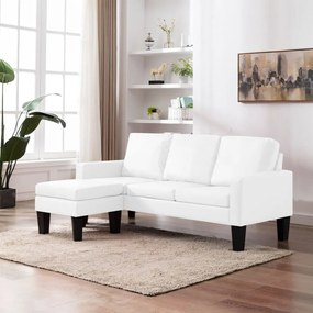 Canapea cu 3 locuri si taburet, alb, piele ecologica Alb