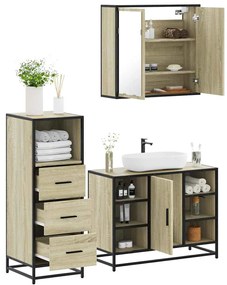 vidaXL Set mobilier de baie, 3 piese, stejar sonoma, lemn prelucrat