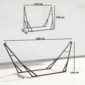 Outsunny Suport Pliabil pentru Hamac Lungime 290 cm Lungime Reglabilă Material Oțel cu Husă de Transport Sarcină 120 kg Negru | Aosom Romania