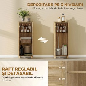 HOMCOM Dulap Slim pentru Baie cu Ușă cu Șipci, 3 Rafturi, Finisaj Natural | Aosom Romania