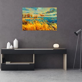 Tablou - Apus de soare peste lac, pictură acrilică (90x60 cm)