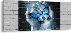 Tablou cu flutere albastru pe perete (120x50 cm)