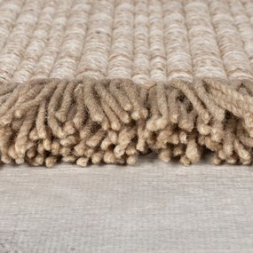 Covor bej țesut manual din amestesc de lână 200x290 cm Rene Fringed Ribbed – Flair Rugs