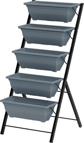 Outsunny Jardinieră înălțată cu niveluri jardinieră verticală cu 5 ghivece orificii de drenaj cadru din oțel gri | Aosom Romania