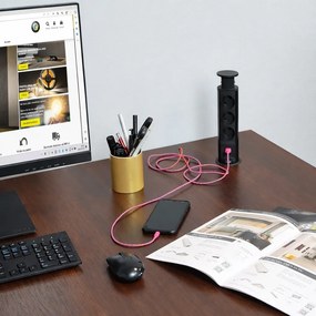 Priză încorporabilă în blat Lift Box Design Light, 3 prize Schuko, USB A + C, negru, D: 60 mm Plastic, Negru, D:60 mm