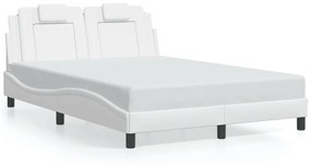 3214023 vidaXL Cadru de pat cu lumini LED, alb, 140x200 cm, piele ecologică