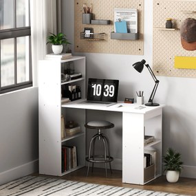 Birou alb modern cu biblioteca cu 6 rafturi din PAL,120x55x120cm HOMCOM | Aosom Romania