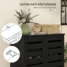 HOMCOM Pantofar cu 5 niveluri, 4 rafturi reglabile și uși cu lamele, din PAL, 76x33x98 cm, negru | Aosom Romania