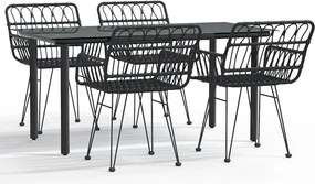 vidaXL Set mobilier de grădină, 5 piese, negru, poliratan