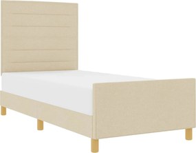 vidaXL Cadru de pat cu headboard Crem 90 x 200 cm țesătură