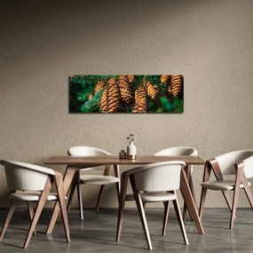 Tablou cu con de brad (cu ceas) (90x30 cm)