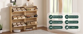 Pantofar maro ingust 70 cm cu 3 compartimente, pantofare cu Riflaje, depozitare pantofi, mobilier hol - PANM10