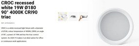 Spot LED incastrabil recessed white 19W 18cm 90 grade 4000K CRI90 triac