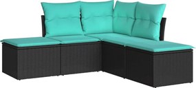 vidaXL Set mobilier de grădină cu perne, 5 piese, negru, poliratan