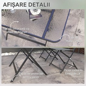 Outsunny Set de Grădină 5 Piese – 4 Scaune Pliabile din Textilene și Masă din Sticlă Securizată, Gri | Aosom Romania