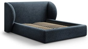 Pat matrimonial albastru închis tapițat cu spațiu de depozitare cu somieră 160x200 cm Miley – Micadoni