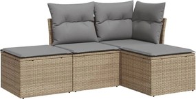 vidaXL Set canapele de grădină, 4 piese, cu perne, bej, poliratan