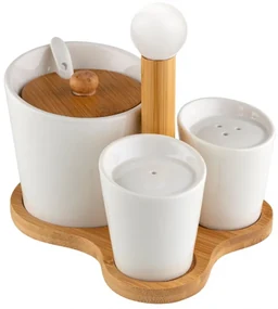 Set servire Florina Adria, portelan, bambus, pentru condimente, 16 x 13 x 12 cm