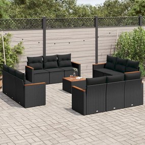 3225838 vidaXL Set mobilier de grădină cu perne, 13 piese, negru, poliratan