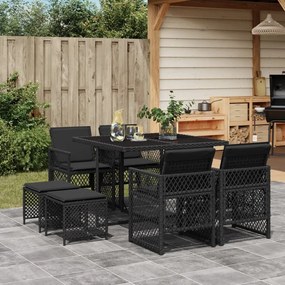 vidaXL Set mobilier de grădină cu perne, 9 piese, negru, poliratan