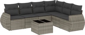vidaXL Set canapele de grădină, 7 piese, cu perne, gri, poliratan