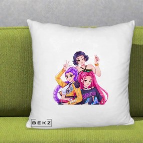 Perna Personalizata K-pop HUNTRX Trio Animat Fete Foto, 40x40 cm, Alb Pufos, Husa Detasabila, Perna Inclusa, BEKZ®