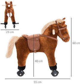 HOMCOM Calut Infantil +2 Ani Cal cu Roti Sunete de Hodorogiri Manere si Placute de Piciori 55x23x60 cm Maro | Aosom Romania