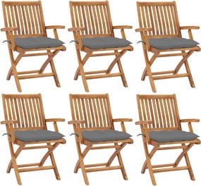 vidaXL Scaune grădină pliabile cu perne, 6 buc, lemn masiv de tec