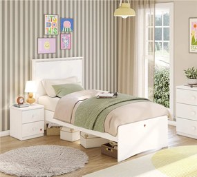 Pat pentru copii 120x200 cm ,   Design modern, port USB, colectia Varia White