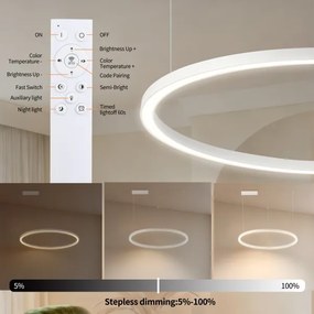 Brilagi - Lustră LED dimabilă PORTOFINO, suspendată pe cablu, LED/60W/230V, Ø 80 cm, alb + telecomandă