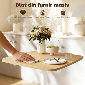 HOMCOM Masă de Bucătărie Pătrată 60 cm, Blat Efect Lemn, Bază din Oțel și Picioare Antiderapante, Lemn Natur | Aosom Romania