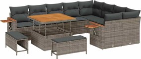 vidaXL Set de canapele pentru grădină cu pernă 13 pcs Gri poliratan