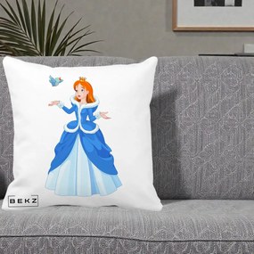 Perna Personalizata Printesa Albastra cu Pasare, 40x40 cm, Alba Mata, Husa Detasabila, Perna Inclusa, BEKZ®