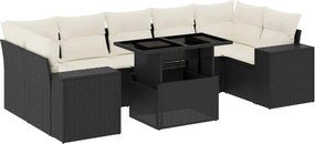 vidaXL Set mobilier de grădină cu perne, 8 piese, negru, poliratan