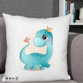 Perna Personalizata Dinozaur Bland Coroana Kawaii, 40x40 cm, Alb Pufos, Husa Detasabila, Perna Inclusa, BEKZ®