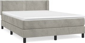 vidaXL Pat box spring cu saltea, gri deschis, 140x200 cm, catifea