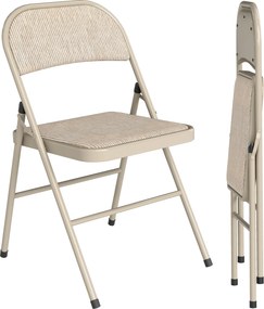 HOMCOM Set de 2 scaune pliabile tapițate în in sintetic, cu spătar și structură din oțel pentru living 45x46x78 cm Bej | Aosom Romania