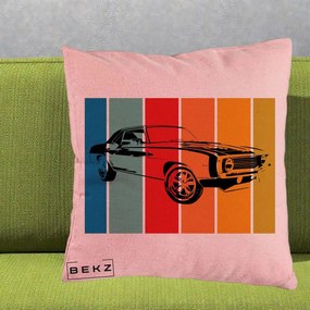 Perna Personalizata Masina Retro Muscle Car Grafic, 40x40 cm, Roz, Husa Detasabila, Perna Inclusa, BEKZ®