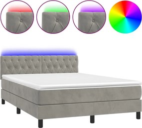 vidaXL Pat continental cu saltea și LED gri deschis 140x190 cm catifea