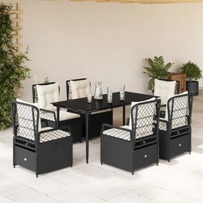 vidaXL Set mobilier de grădină cu perne, 7 piese, negru, poliratan